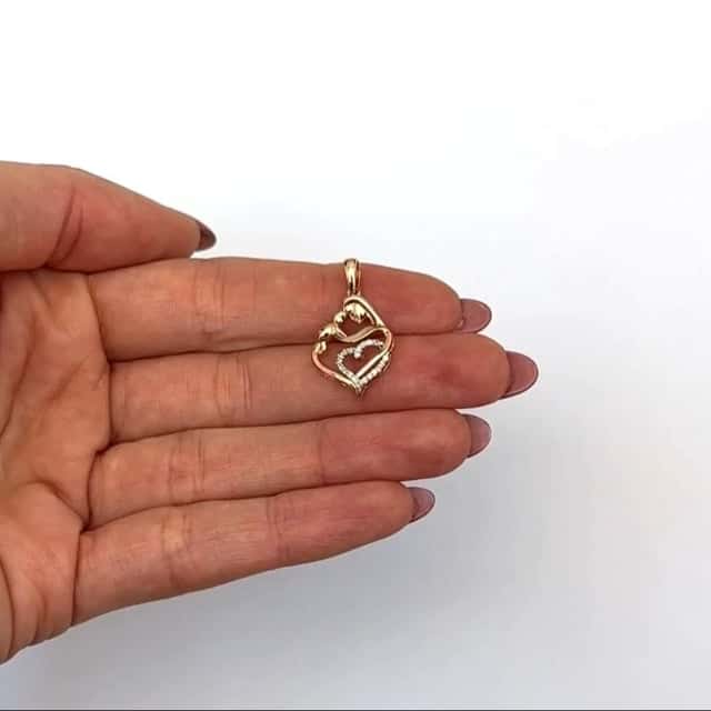 0.10CTW Real Diamond 10k Gold Yellow White Rose Child Mother Heart Pendant