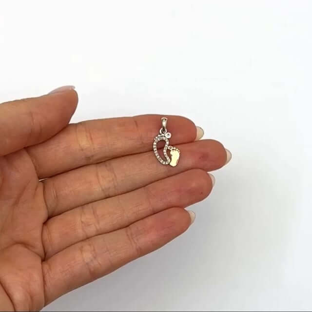 .08CTW Real Diamond 10K Gold White Yellow Rose Mother Child Footprint Pendant
