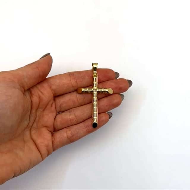 14K Real Gold Openwork Filigree Cross Pendant 2.3"