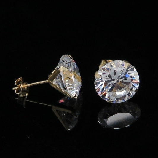 8CTW CZ Round-Cut 14K Yellow Gold Pushback Stud Earrings 10mm