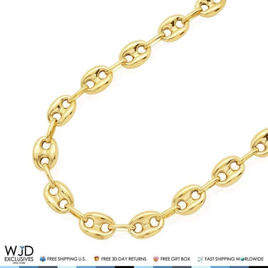 10K Yellow Gold 8mm Fancy Puffed Anchor Mariner Chain (Hollow) 32" - Lobster Clasp