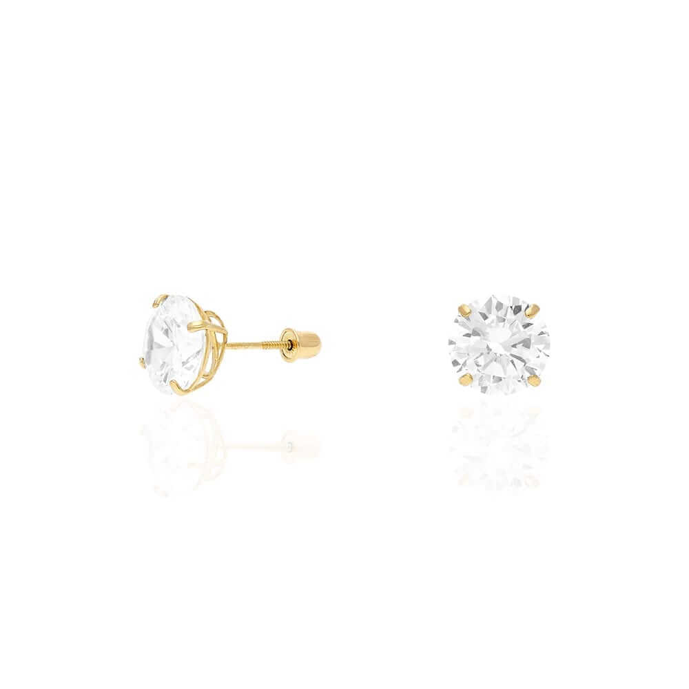 Real 14K Gold CZ Stud Screw Back Earrings 0.10Ct-4Ct