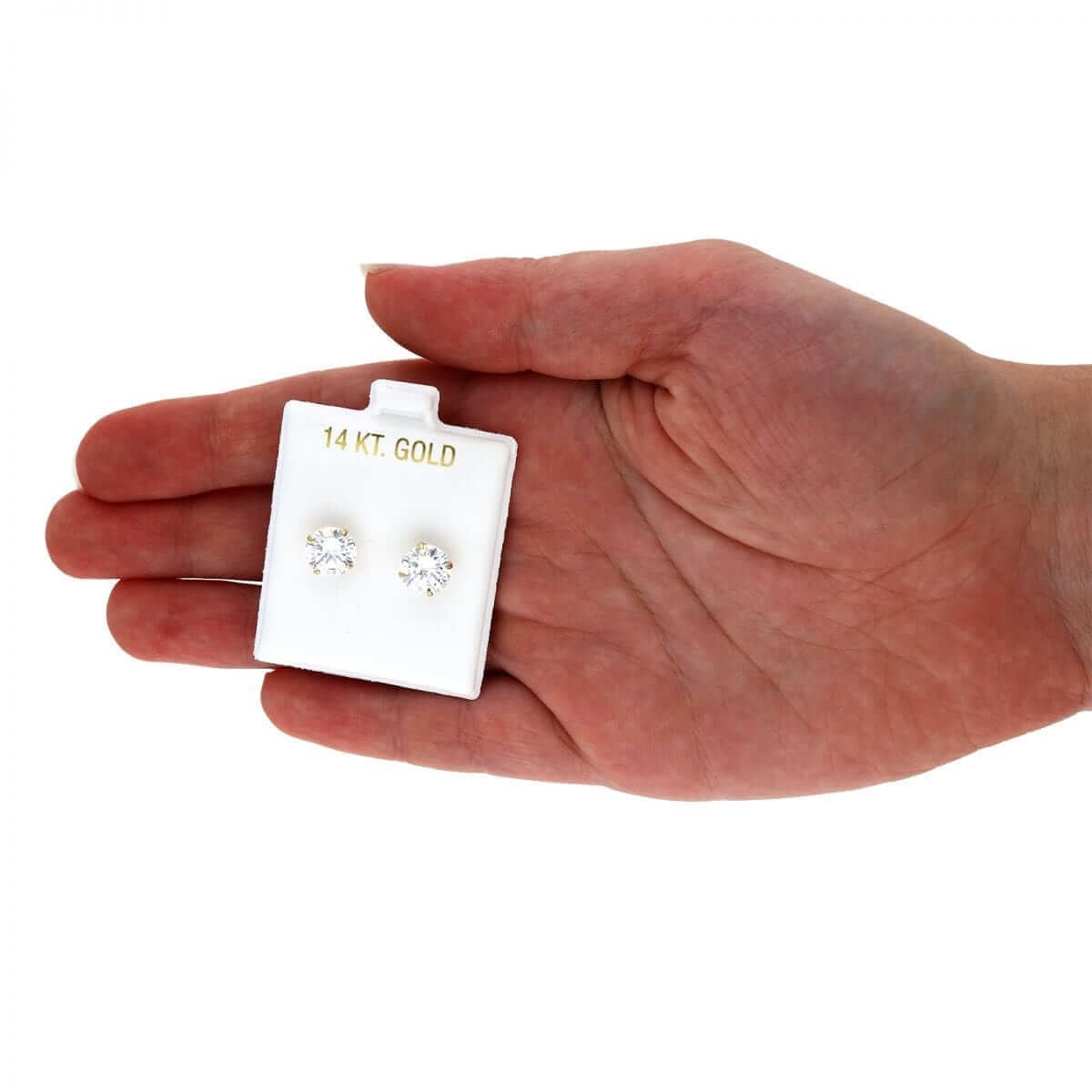 Real 14K Gold CZ Stud Screw Back Earrings 0.10Ct-4Ct