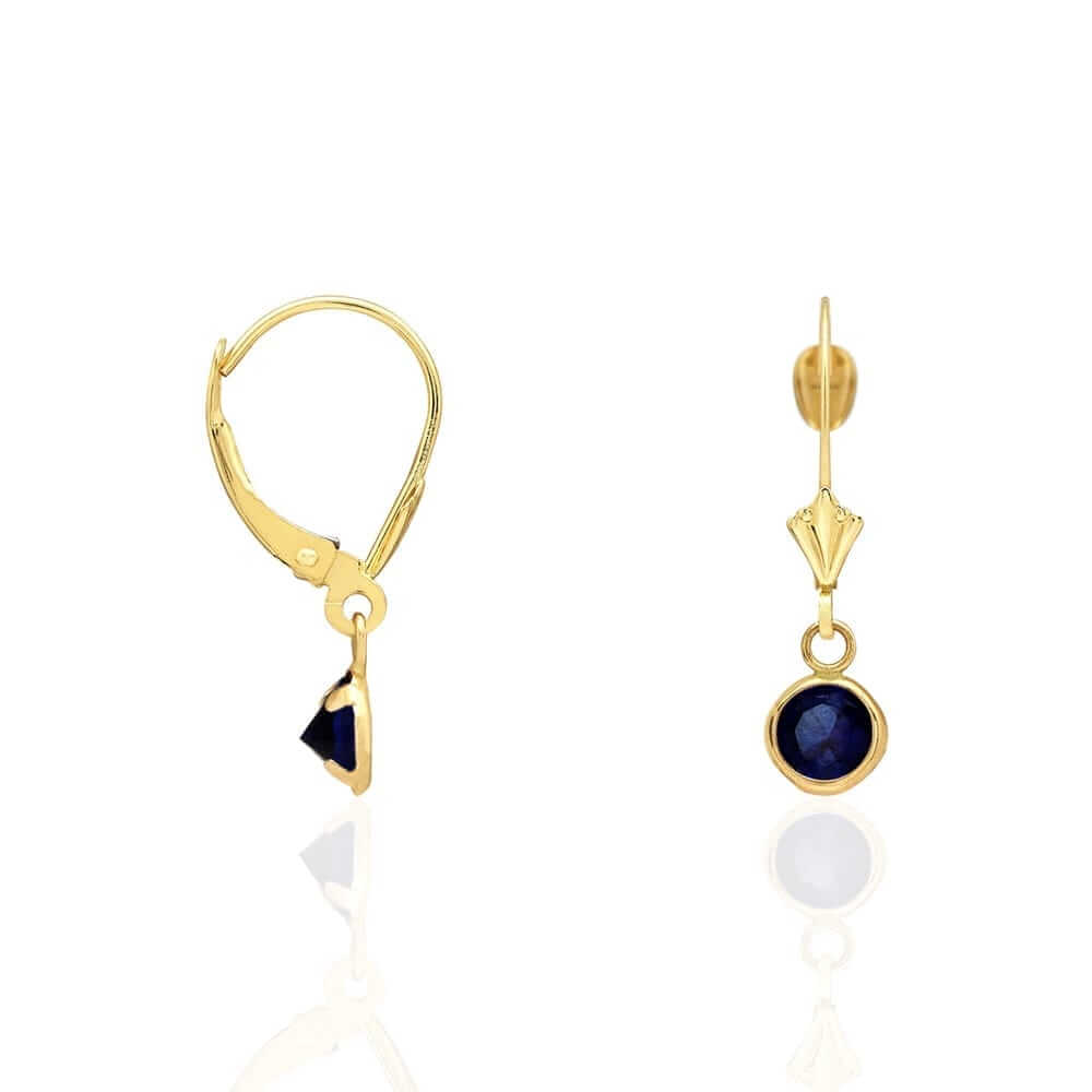 14k Yellow Gold Round Bezel Birthstone Drop Leverback Earrings