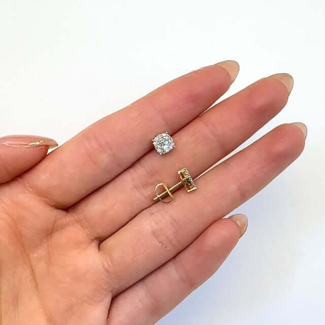 0.25CTW Real Diamond 10K Real Gold White Round Screw Back Stud Earrings