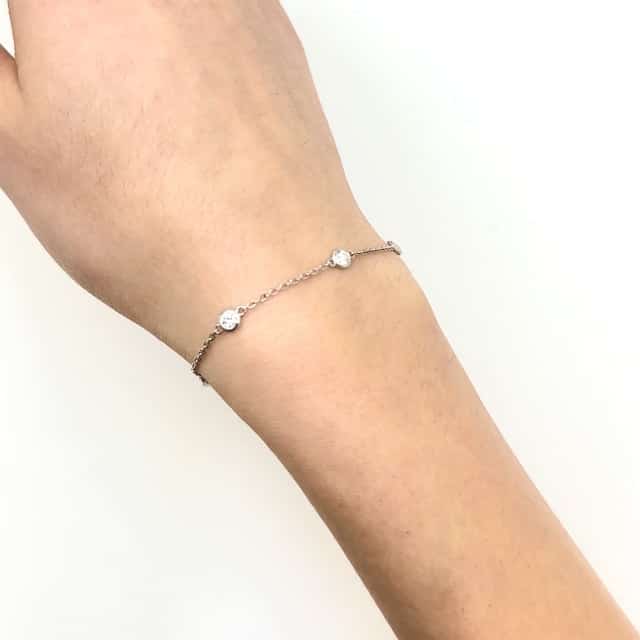 0.65CTW Real Diamond 14K Real Gold White Bezel Station Bracelet 7"