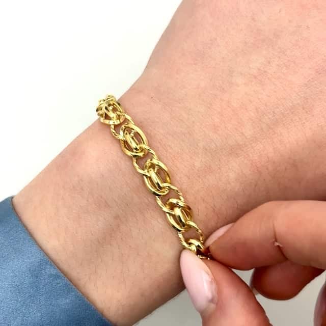 14K Gold Yellow Alternating Oval Diamond-Cut Bracelet 7.5"