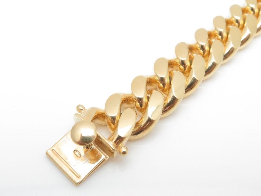 14K Gold Over Sterling Silver 9mm Miami Cuban Bracelet (Solid Links) 9"