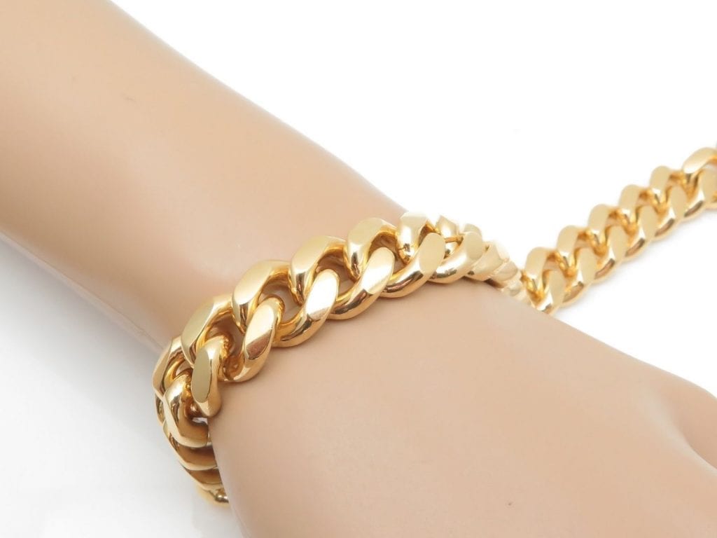 14K Gold Over Sterling Silver 9mm Miami Cuban Bracelet (Solid Links) 9"