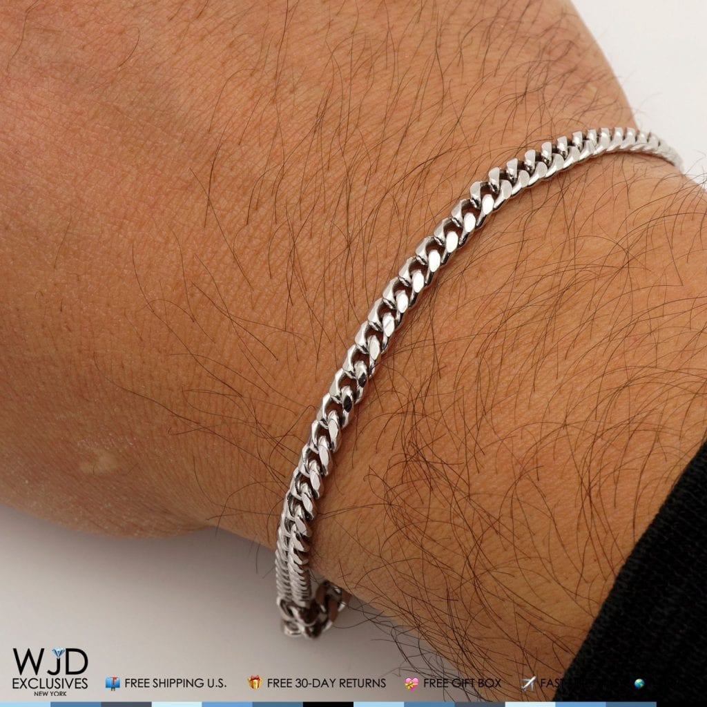 925 Sterling Silver 4mm Rhodium Miami Cuban Bracelet 8"