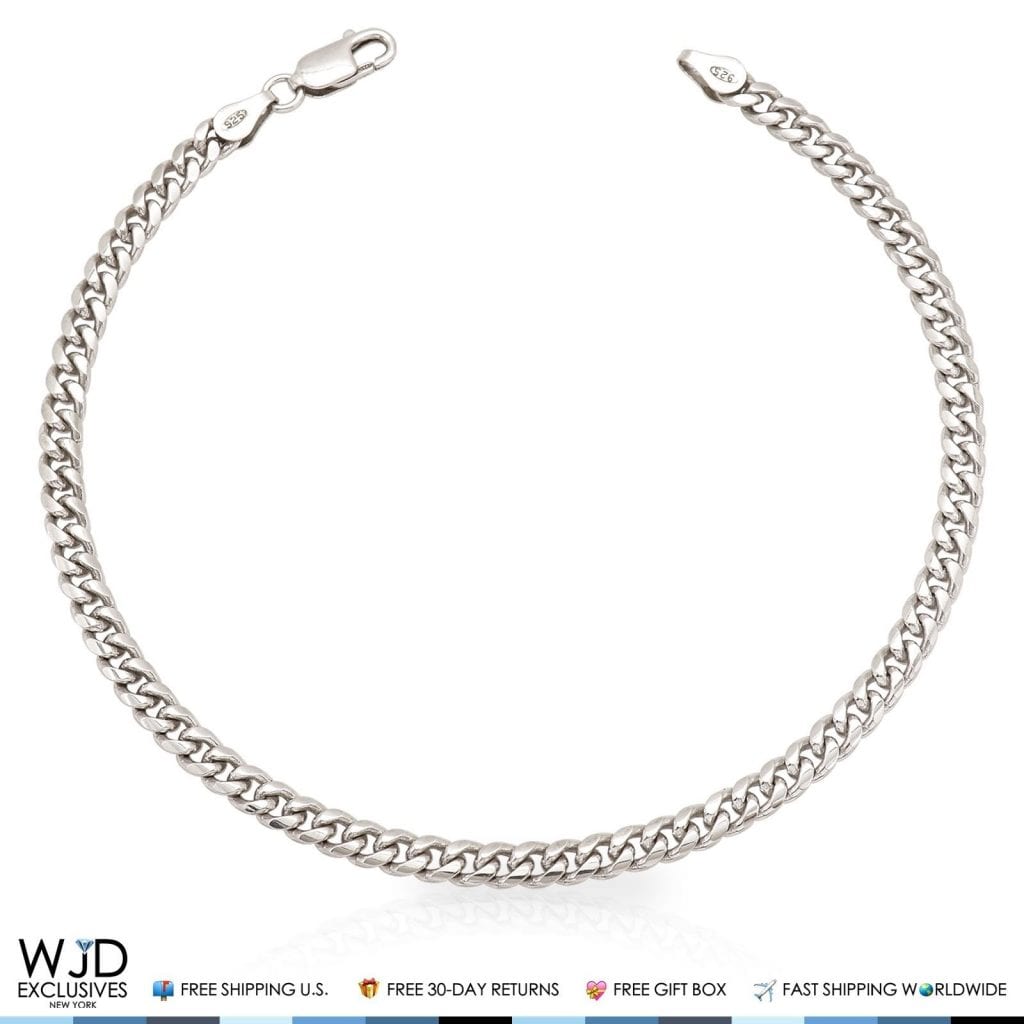 925 Sterling Silver 4mm Rhodium Miami Cuban Bracelet 8"
