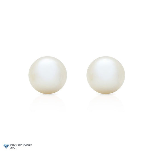 925 Sterling Silver 7mm Cultured White Pearl Stud Pushback Earrings