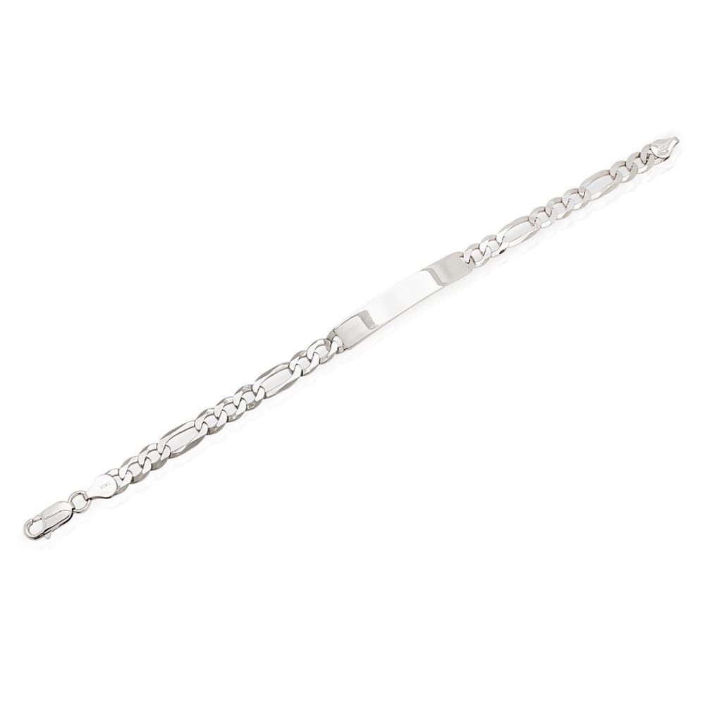 925 Sterling Silver 6.5mm Figaro I.D. Bar Bracelet 8"