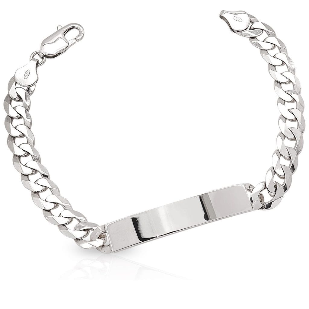 Sterling Silver 8mm Cuban Curb ID Bar Bracelet 8"