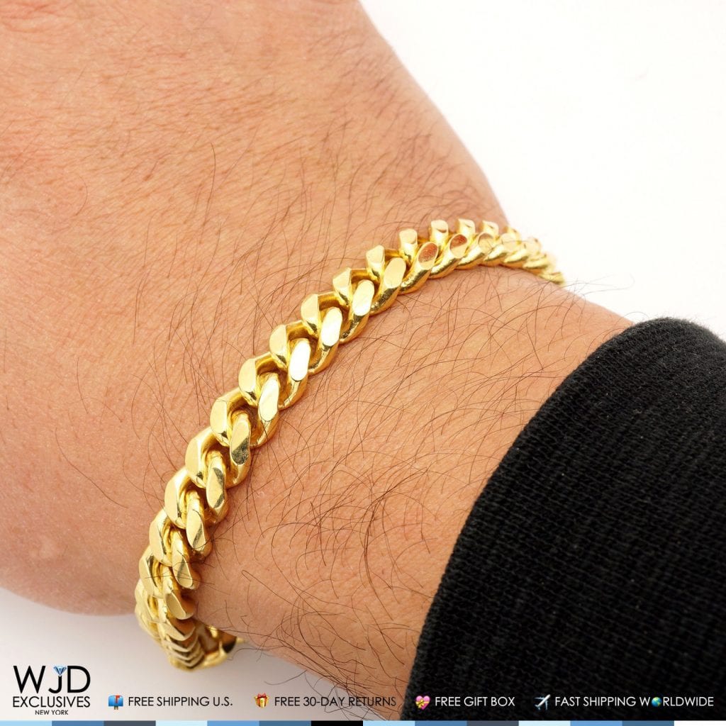 Yellow Gold Over 925 Silver 9mm Wide Miami Cuban Bracelet 9"