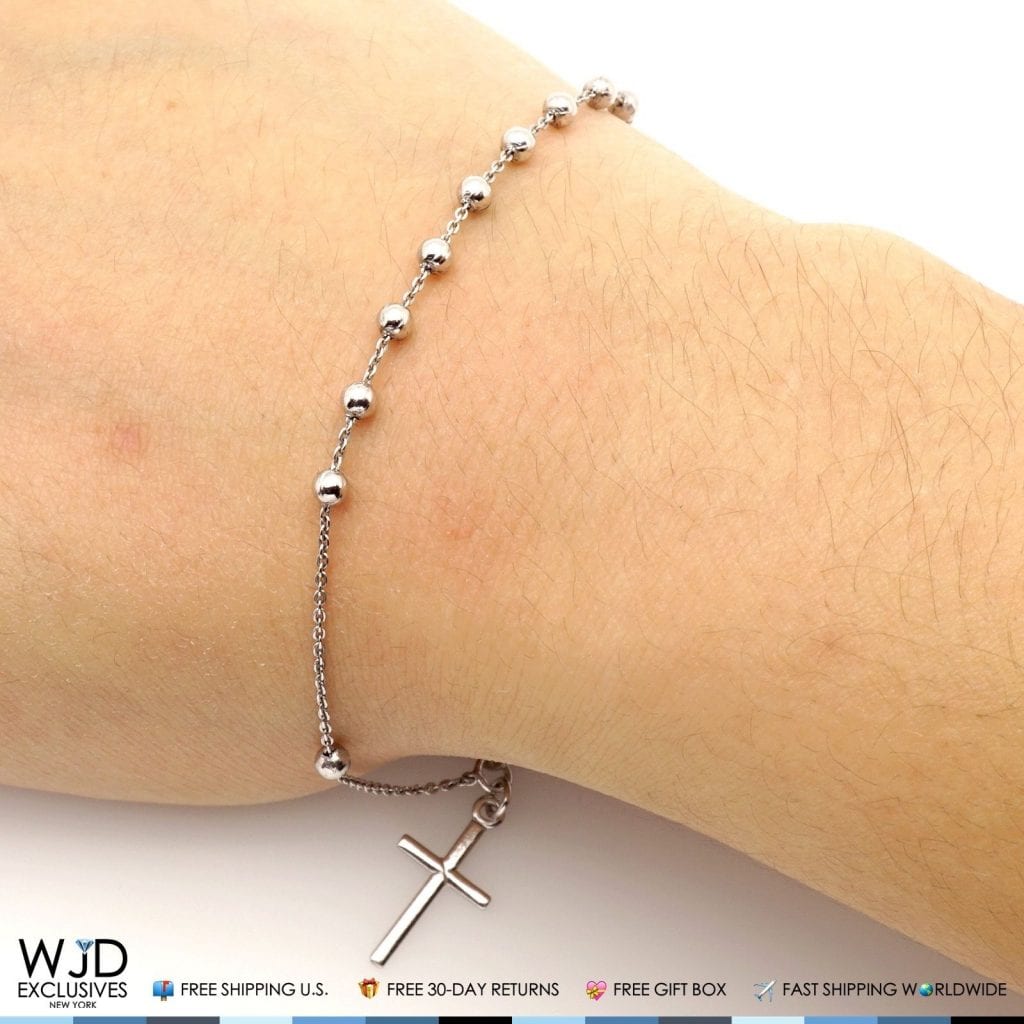 925 Sterling Silver Cable Holy Bead Religious Charm Bracelet 7"