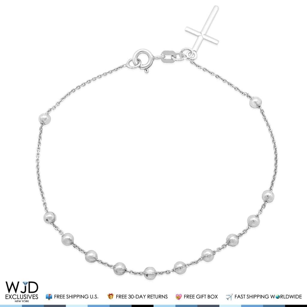 925 Sterling Silver Cable Holy Bead Religious Charm Bracelet 7"