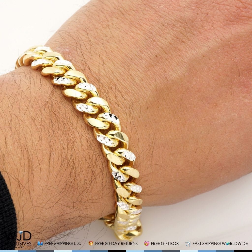 Yellow Gold Over Silver 11mm Diamond-Cut Miami Cuban Bracelet 9"
