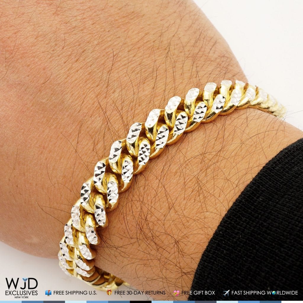 14k Yellow Gold Over Silver Diamond-Cut 11mm Miami Cuban Bracelet 9"