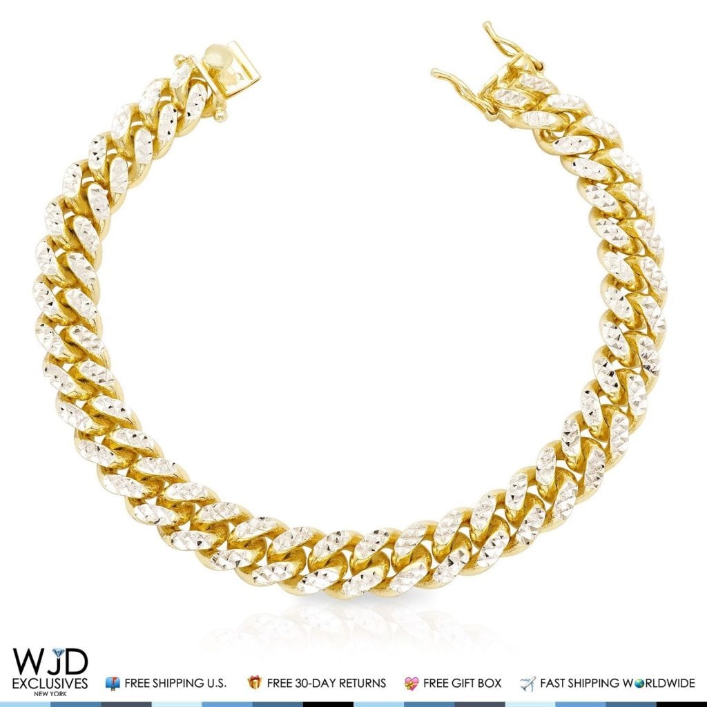 14k Yellow Gold Over Silver Diamond-Cut 11mm Miami Cuban Bracelet 9"