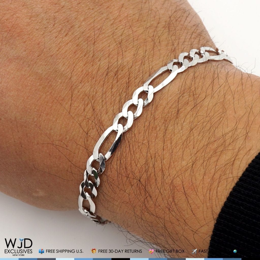 925 Sterling Silver 6mm Figaro Bracelet 9"