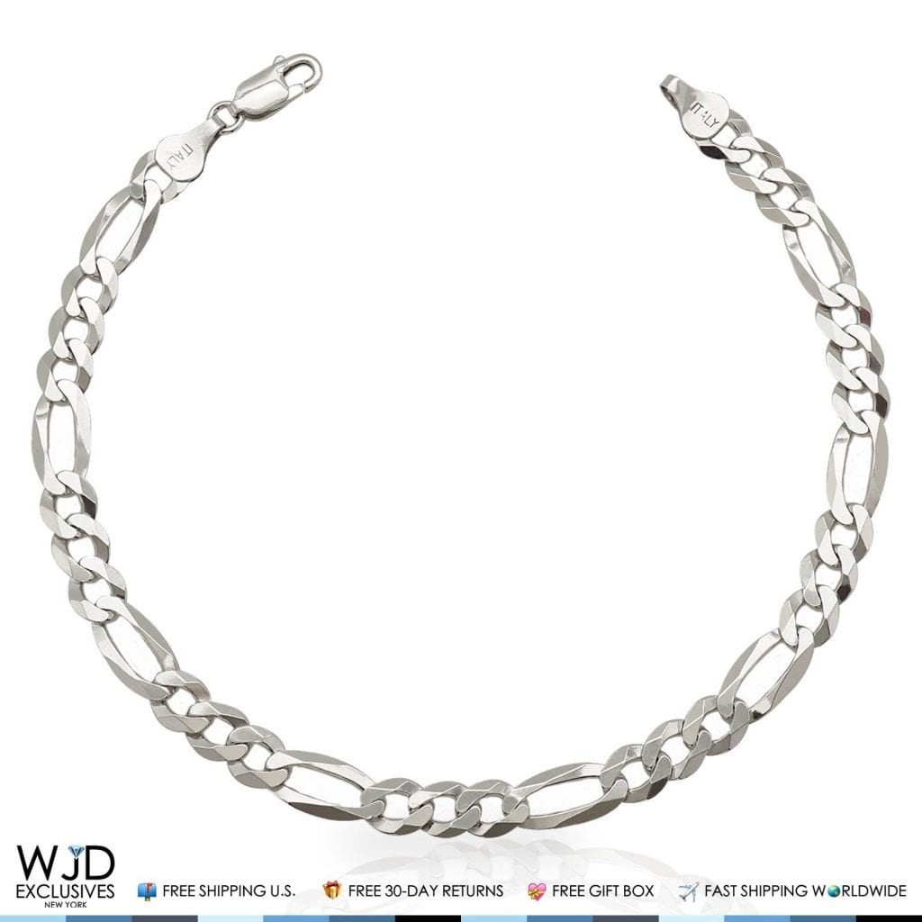 925 Sterling Silver 6mm Figaro Bracelet 9"
