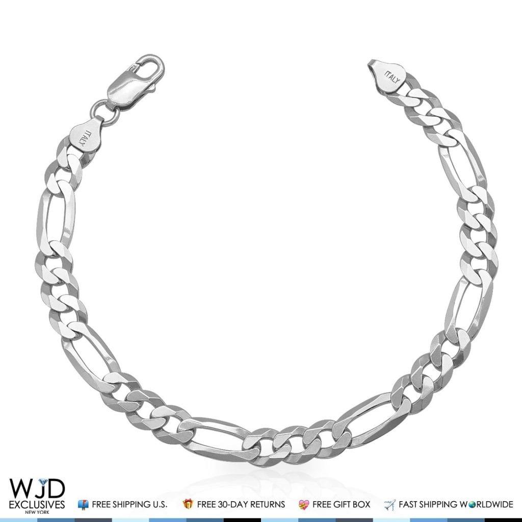 925 Sterling Silver 8mm Figaro Bracelet 9"