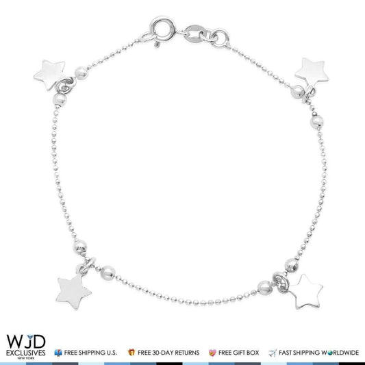 Sterling Silver Petite Stars Bead Ball Charm Bracelet 7"
