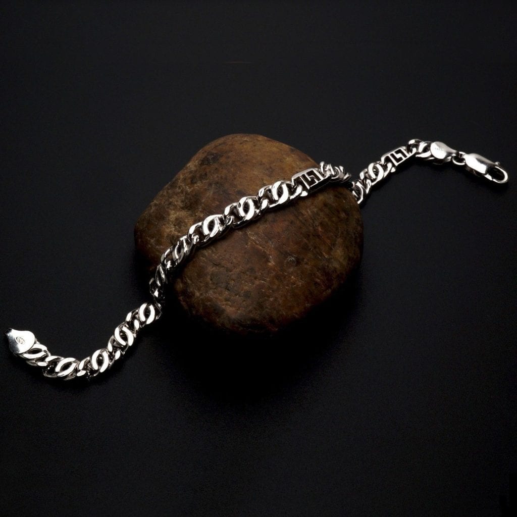Solid 925 Sterling Silver Fancy Double Bonded Curb 7mm Bracelet 8.5"