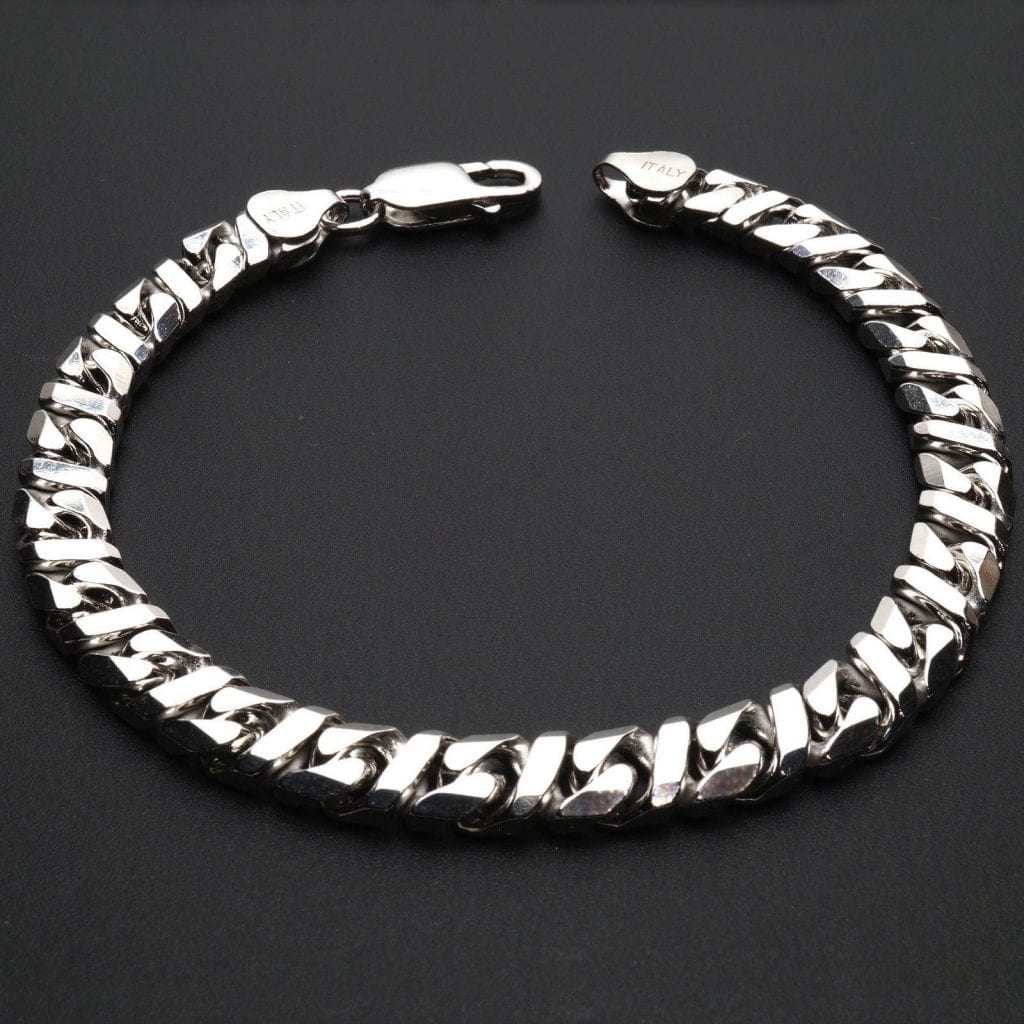 Sterling Silver 7mm Fancy Infinity Flat Cuban Bracelet (Solid Links) 8"