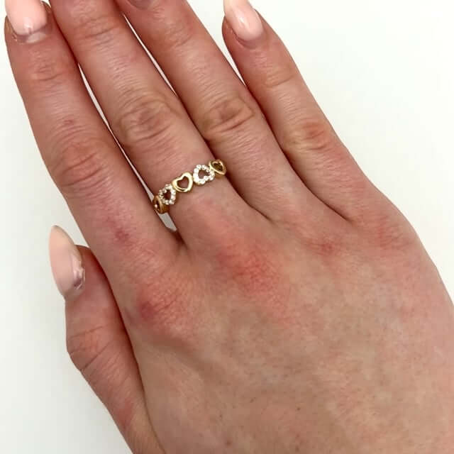 10K Real Gold 0.20CTW CZ Multi-Heart Band Pave Accents Ring