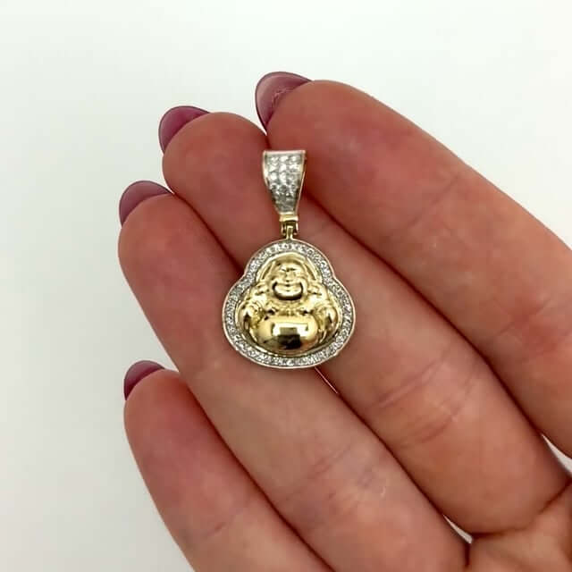 0.33CTW Real Diamond 10K Yellow Gold Pave Buddha Charm Pendant
