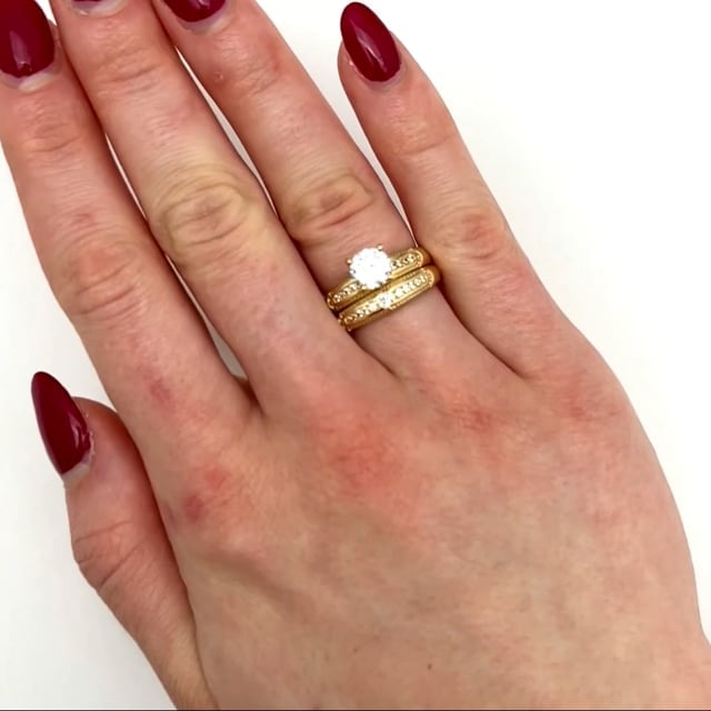 14K Gold Yellow His Her 3-piece Bridal Ring Set 1.6Ct CZ