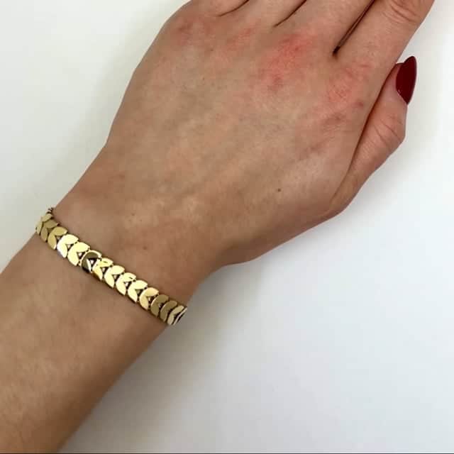 0.12CTW Real Diamond 14K Real Gold Yellow 7.5mm Laurel Leaf Chevron Bracelet 7.5"