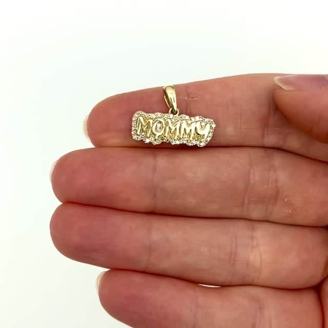 0.20CTW Real Diamond 10K Gold Yellow White Rose MOMMY Pendant