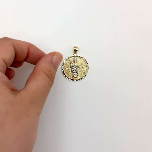 10K Gold Yellow White Two-Tone Jesus Pendant 1.4"