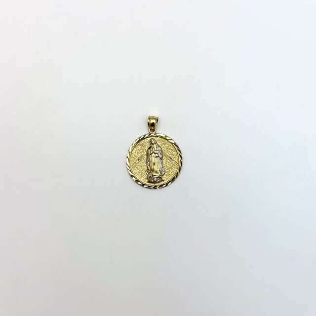10K Gold Two-Tone Yellow White Virgin Mary Pendant 1.4"