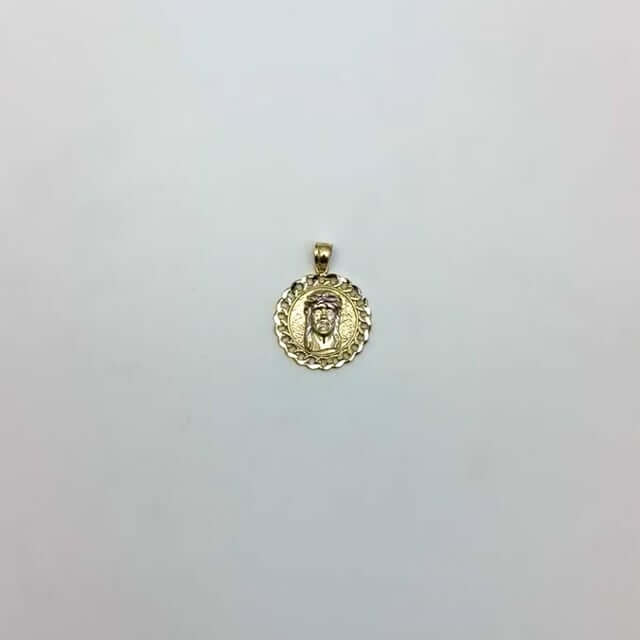 10K Gold Two-Tone Yellow White Textured Miami Cuban Jesus Head Pendant 1.1"