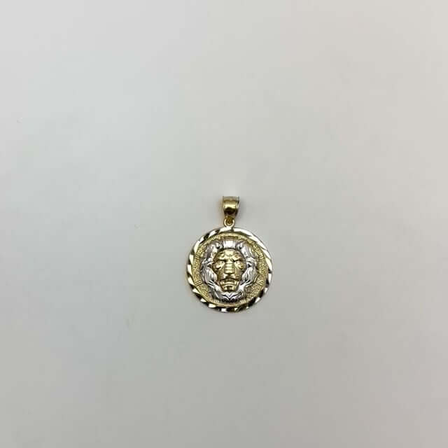 10K Real Gold Two-Tone Yellow White Textured Lion Head Pendant 1.45"