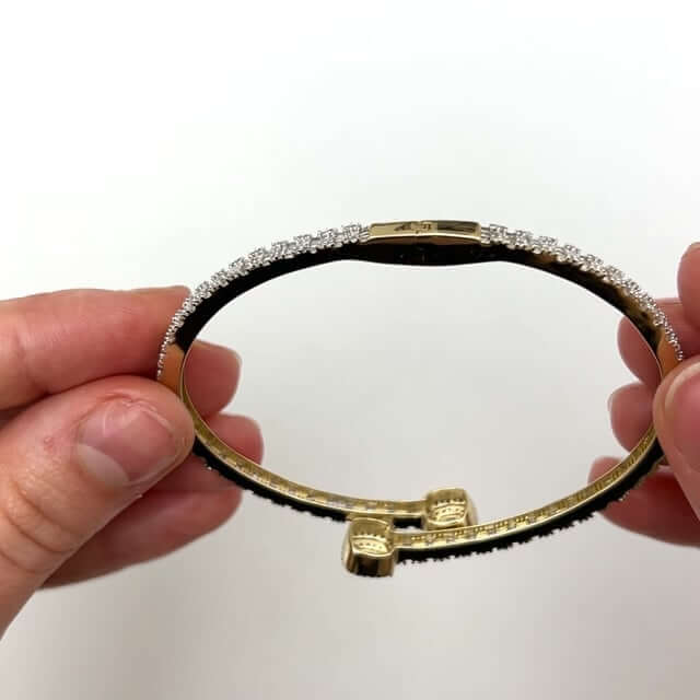 2.70CTW Real Diamond 10K Gold Yellow White Rose Two-Tone Cuff Bangle Bracelet