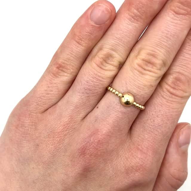 14K Yellow Gold Beaded Ball Band Ring