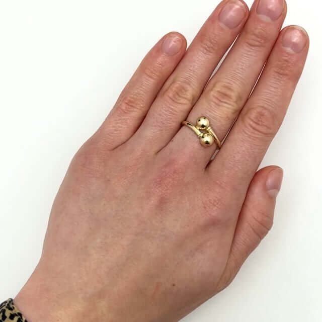 14K Real Gold Double Bead Ball Sphere Band Ring