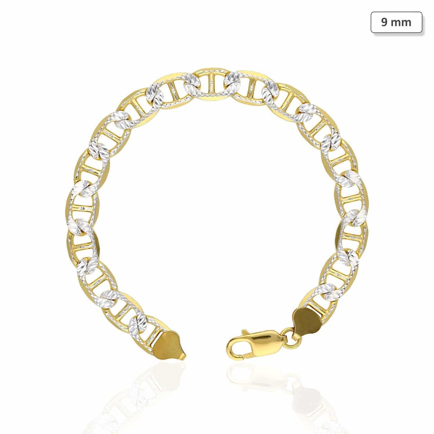 14K Yellow Gold Over Silver Diamond-Cut Pave Mariner Anchor Bracelet (Solid Links) 8.5"