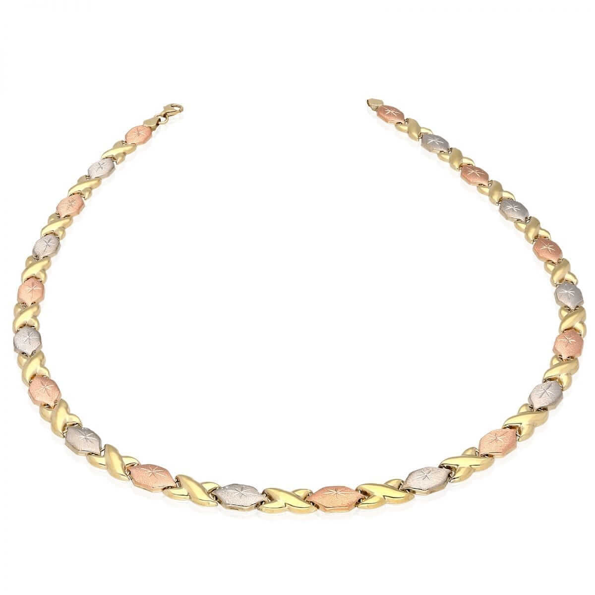 10K Gold Tri-Color Hugs & Kisses XO Necklace 17"