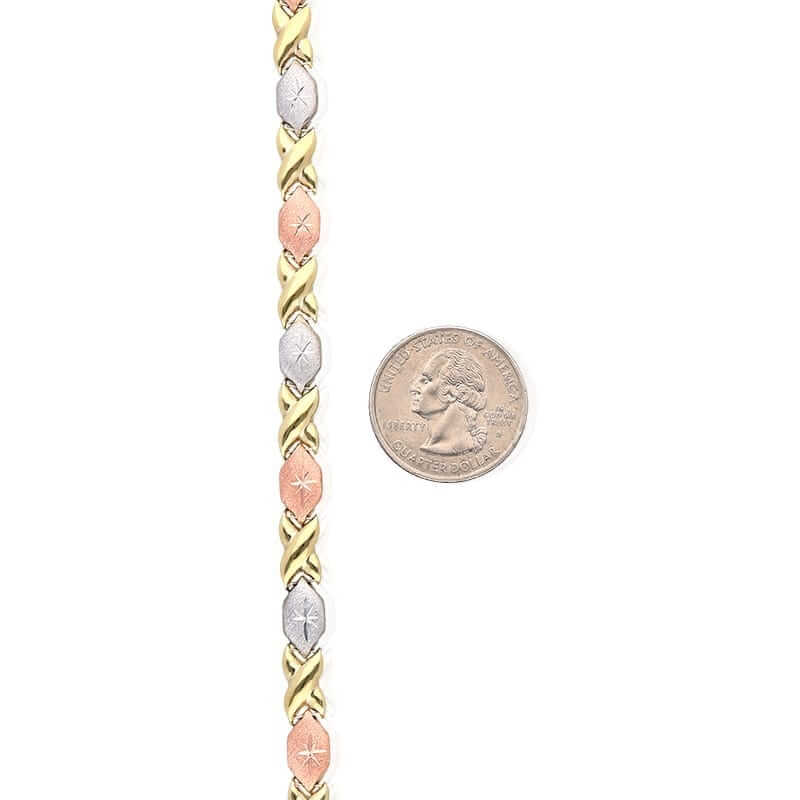 10K Gold Tri-Color Hugs & Kisses XO Necklace 17"