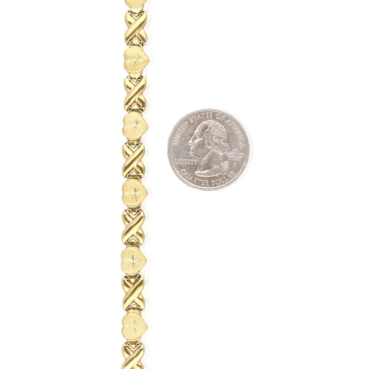 10k Gold Yellow Diamond-Cut Hearts & Kisses XO Bracelet 7.25"-8"