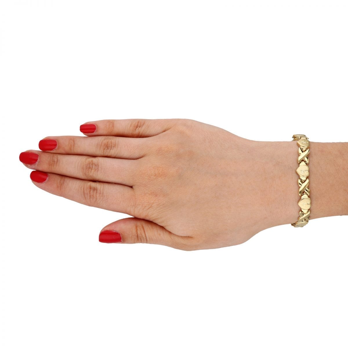 10k Gold Yellow Diamond-Cut Hearts & Kisses XO Bracelet 7.25"-8"