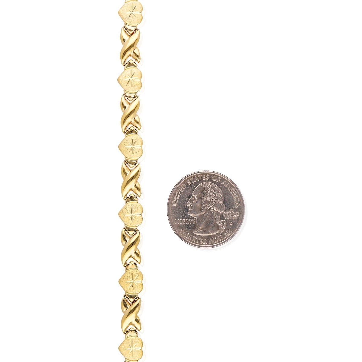 10K Yellow Gold Diamond-Cut Satin Hearts & Kisses XO Necklace 17.5"