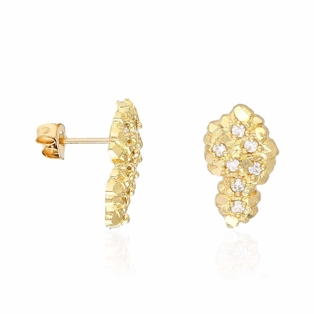10K Yellow Gold Cubic Zirconia Diamond-Cut Nugget Stud Earrings 17mm-27mm