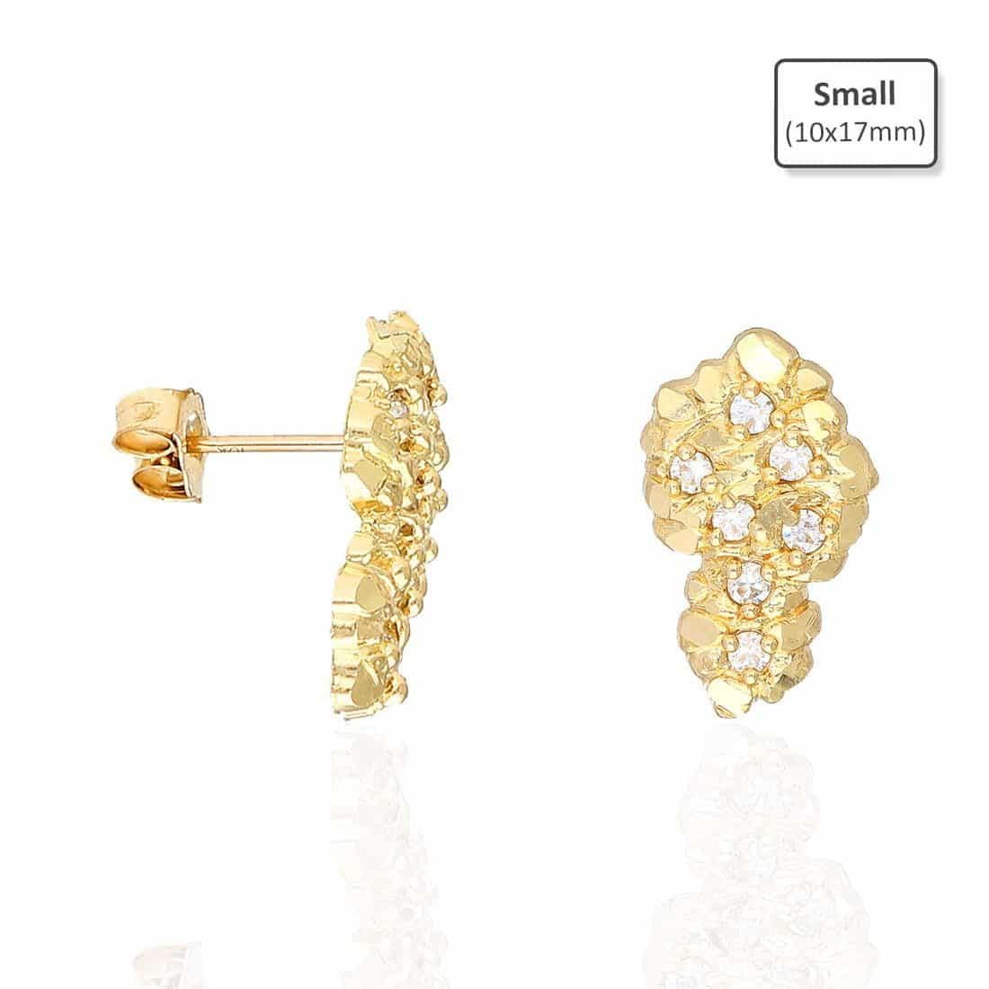 10K Yellow Gold Cubic Zirconia Diamond-Cut Nugget Stud Earrings 17mm-27mm